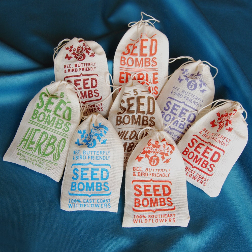 Any 8 Seed Bombs for Guerilla Gardening with Combined S/H Choose from Herb, Edible Flowers, Dog & Cat Friendly and Regional Varieties
