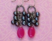 NIKIL London Glam Pink Chalcedony With Grey Pearls Earrings