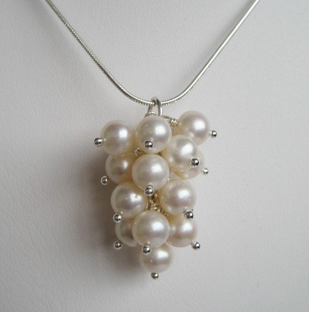 Necklace - WHITE Fresh Water Pearl Cluster Wedding Bridal