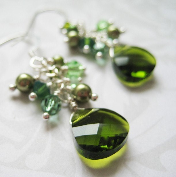 BRIOLETTE CLUSTER Earrings - Green Swarovski Crystals on Sterling Silver