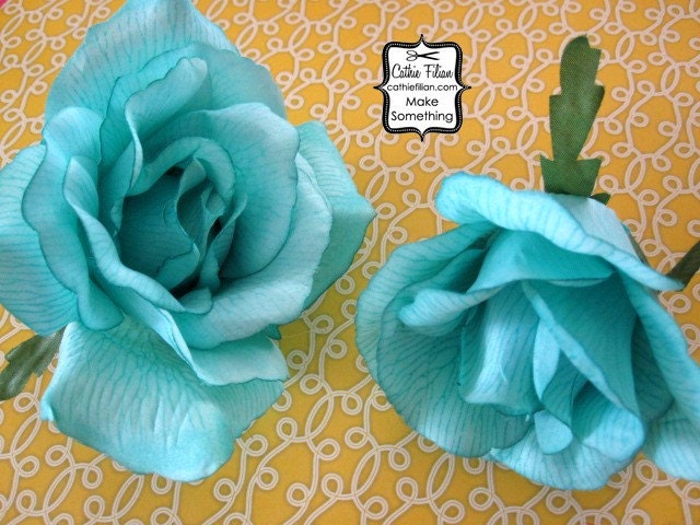 2 Silk Roses - turquoise blue - Millinery, Altered Couture, Hair Flowers, Silk