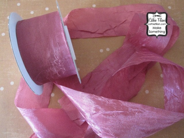 5 yards - DISTRESSED crepe ribbon - Dusty Mauve - crinkle aged Altered Couture
