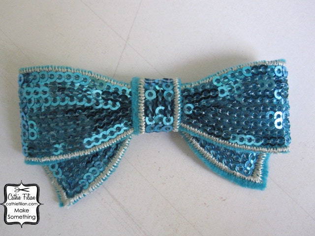 Turquoise Sequin Bow Applique - Millinery, Altered Couture, Hair Flowers, Scrapbooking, Hair Bows, Embellishment