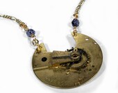 Steampunk Necklace - Antique GOLD Pocket Watch Necklace Victorian Guilloche Etched Blue Lapis GORGEOUS - Steampunk Jewelry by edmdesigns