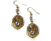 Steampunk Jewelry Earrings Vintage GOLD Earrings Jeweled Watch FLORAL Weddings Bridal Anniversary Mothers Day - Steampunk by edmdesigns