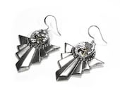 Steampunk Jewelry Earrings Vintage Ruby Jeweled Watch Silver ART DECO Wedding Anniversary Mother's Day - Steampunk Jewelry by edmdesigns