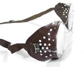 Steampunk Goggles ANTIQUE Willson Steampunk Goggles Glasses Brown PERFORATED LEATHER Side Shields Metal Case Steampunk by edmdesigns