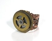 Steampunk MENS Vintage Brass Filigree Watch Part Adjustable Ring - STUNNING