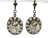 Steampunk Jewelry Earrings Vintage GOLD Jewel Watch Movement Women's Brass Scalloped GORGEOUS Gift - Steampunk Jewelry by edmdesigns