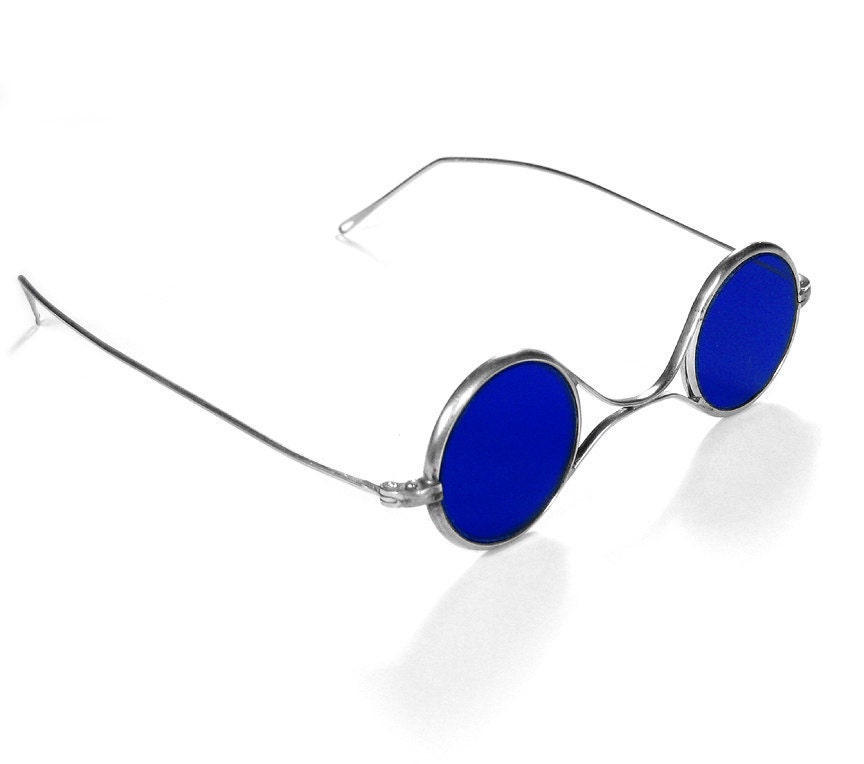 Steampunk Goggles Vintage American Optical Steampunk Glasses with COBALT BLUE Tinted Glass, Pewter Finish, EXQUISITE Condition by edmdesign