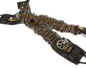 Steampunk Shirt Garters Mens Sleeve Garter Brown Leather Mesh Grid Brass Gears Skull Bone Wedding Garters - Steampunk Clothing by edmdesigns