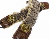 Steampunk Shirt Garters - Sleeve Garter Brown Leather MeSH Brass Skull Gears Coin Buttons ROCKER Garters - STEAMPUNK CLOTHING by edmdesigns