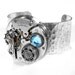 Steampunk Jewelry Cuff Antique 1900's Pocket Watch Victorian Button Aqua Crystal HAMMERED Pattern STUNNING - Steampunk Jewelry by edmdesigns
