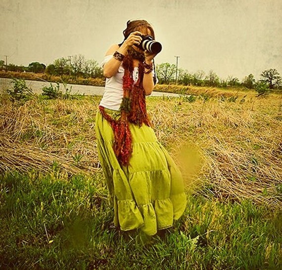 Hand Knit Scarf & Photo Prop with Fringe, Red, Brown and Green 'Cedar Forest'