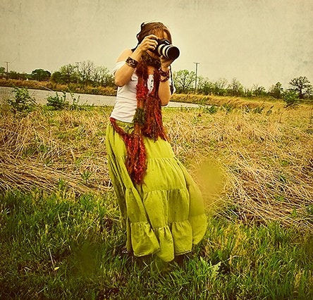 Hand Knit Scarf & Photo Prop with Fringe, Red, Brown and Green 'Cedar Forest'