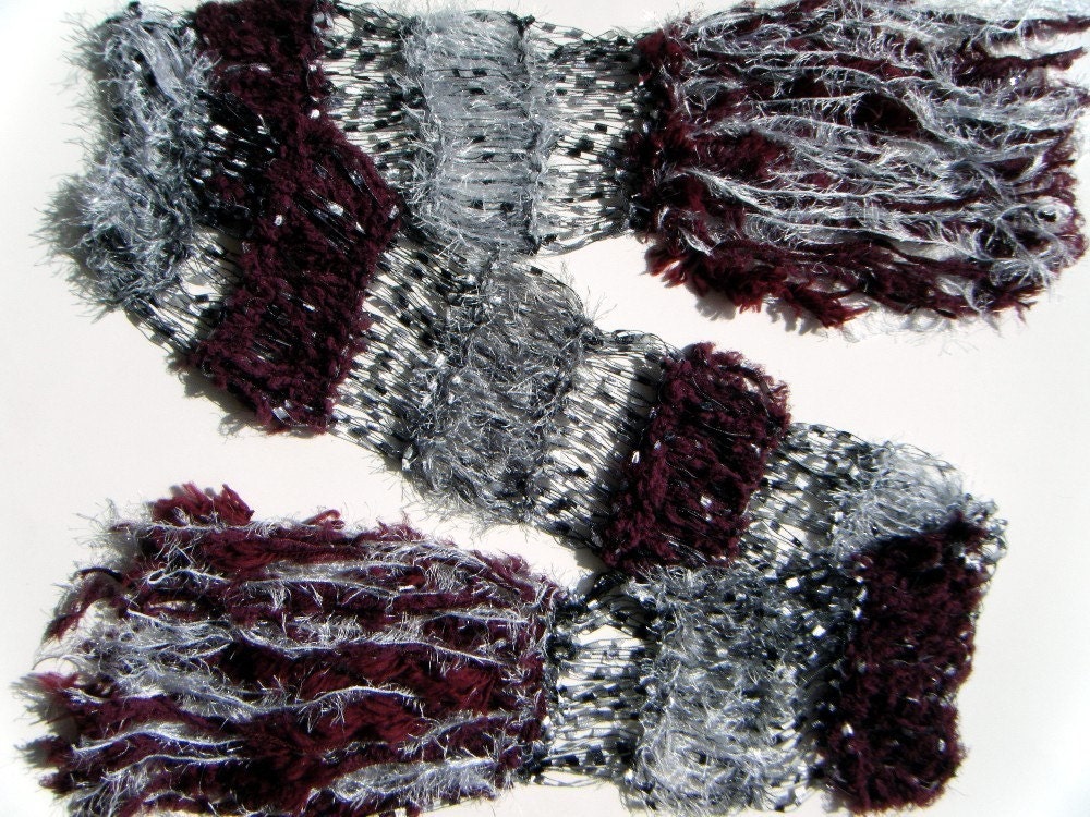RESERVED Burgundy, Maroon, Silver, White, Grey Scarf, Hand Knit See Through Lightweight Accessories