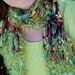 Scarf - Lime Green Multicolor Ribbon. Hand Knit with Fringe - POW, Tropical Rainbow Explosion, Right in the Kisser