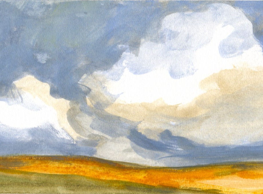 Landscape III - Original Landscape Wheatfield Blue Sky and Cumulus Clouds