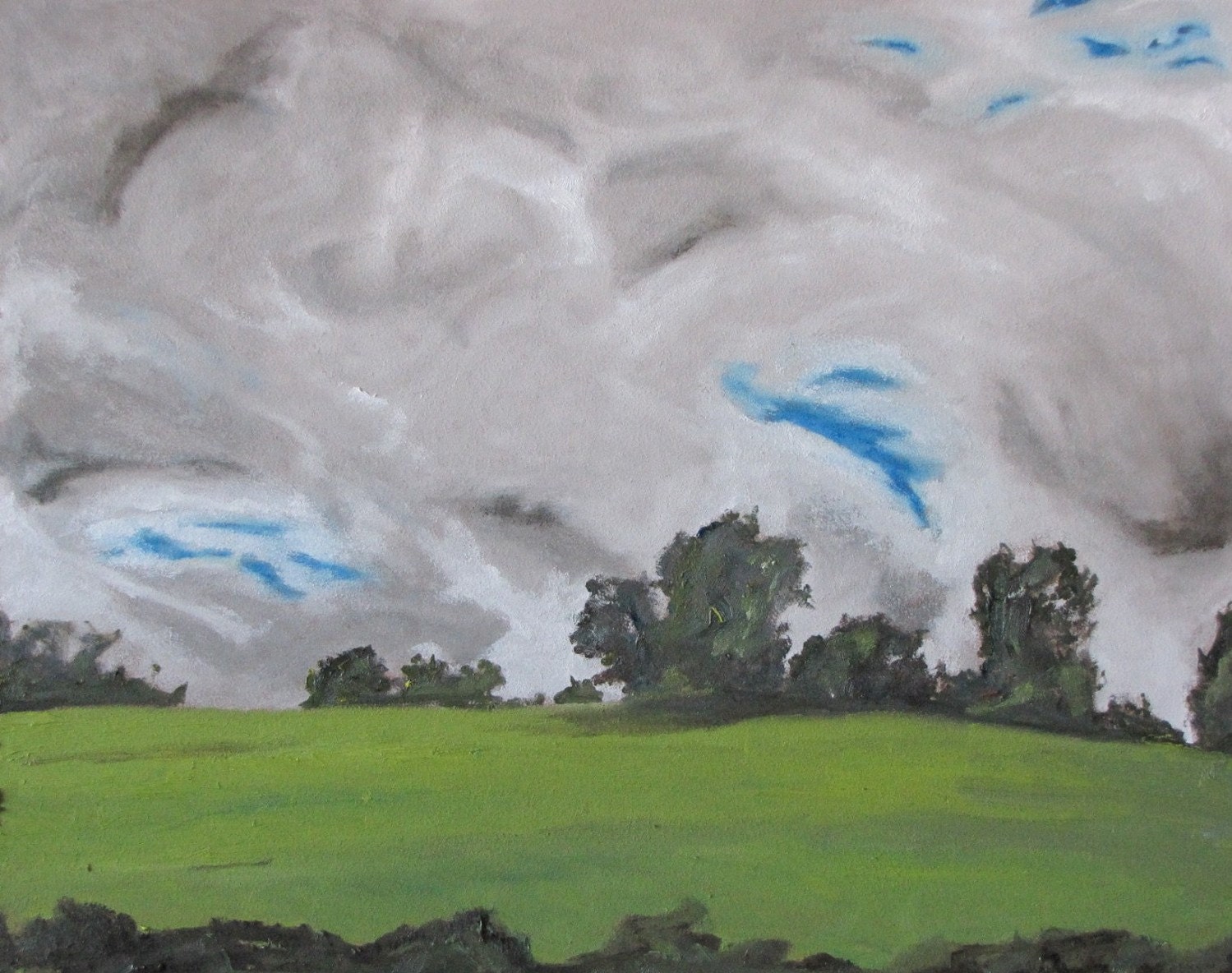 Art Original Oil Painting Cloud Landscape Tree Canada " The White and Grey Clouds " 16 x 20