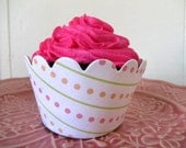 Pink, Green and Orange Stripes and Dots Cupcake Wrappers- Weddings, Bridal and Baby Showers
