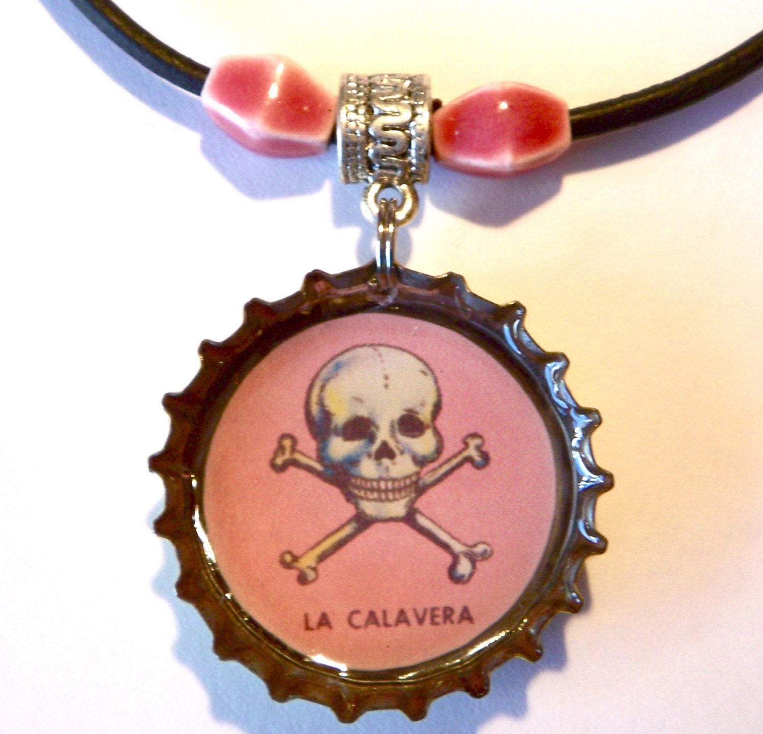La Calavera Loteria Recycled Bottle Cap Necklace
