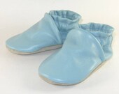 Soft Sole Blue Leather Baby Shoes 6 to 12 Month Eco Friendly