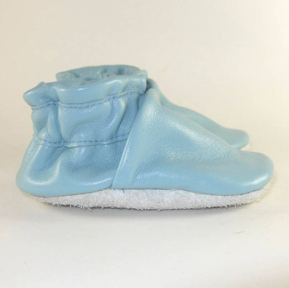 Soft Sole Blue Leather Baby Shoes 0 to 6 Month Eco Friendly