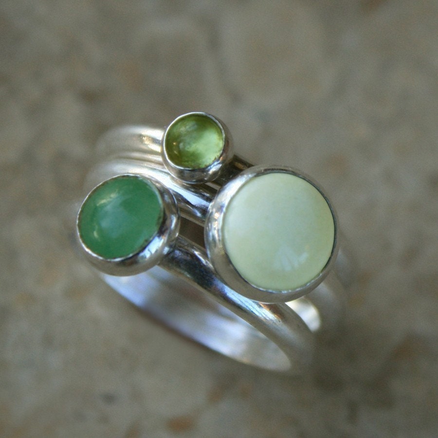 Stacking Rings, Peridot Aventurine Chrysoprase, Sterling Silver Gemstones, Garden Green, Stack Rings, Stackable Rings