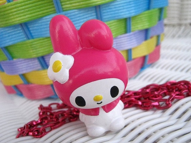 SALE Sweet my melody bunny necklace on pink aluminum chain