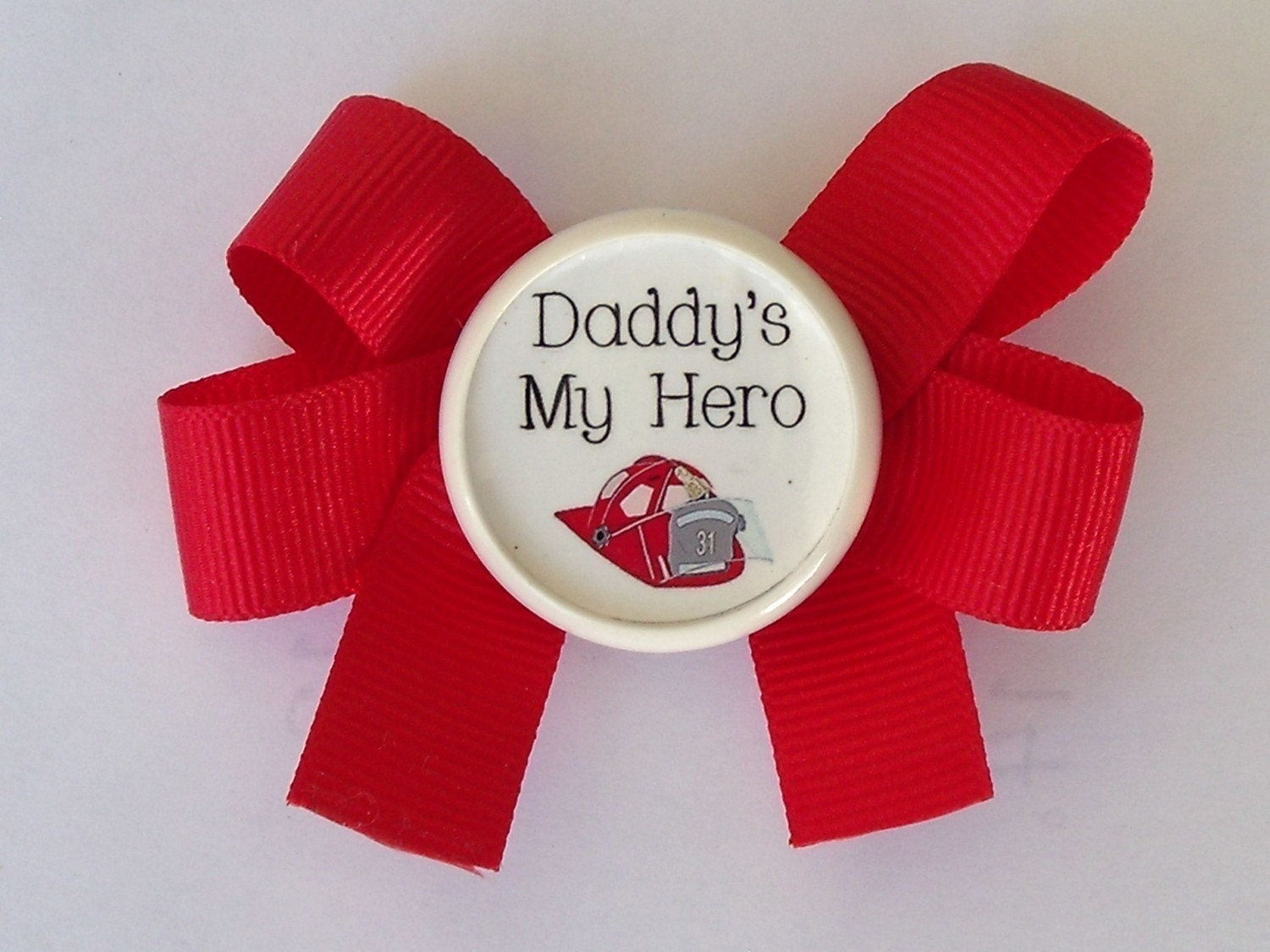 Daddy's My Hero Fireman's Daughter Boutique Hair Bow - A Rosey Posey Bowtique Exclusive