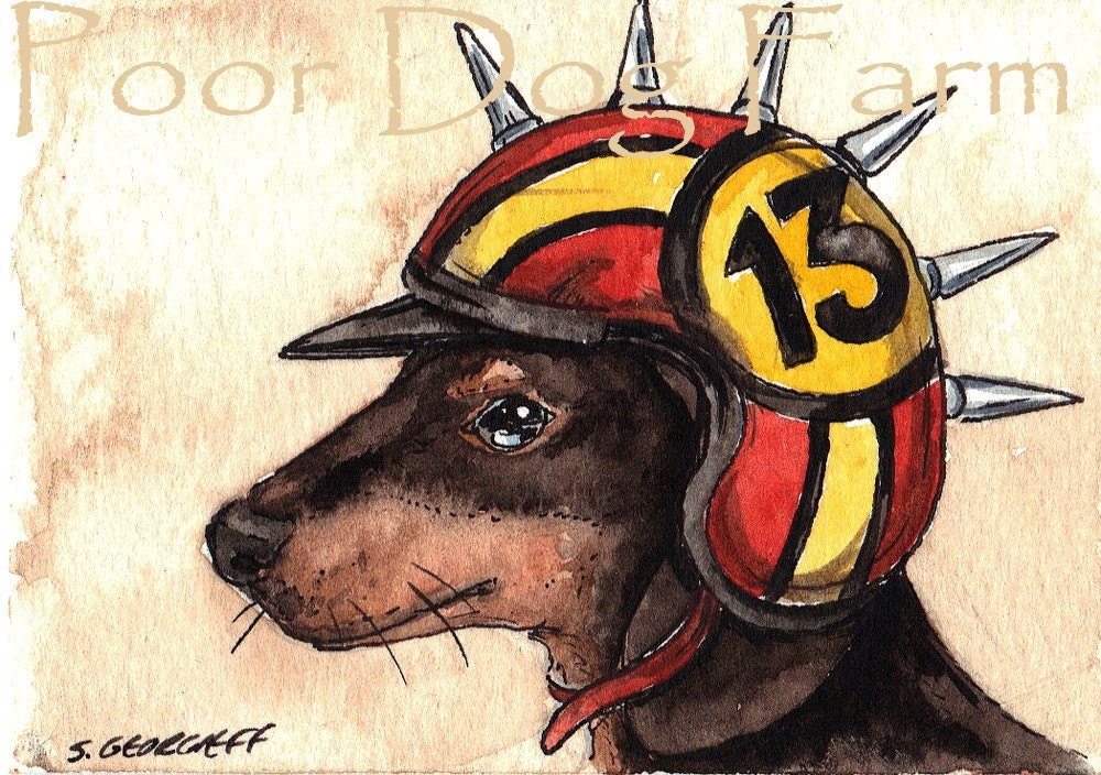 ACEO signed PRINT - Hounds in Helmets n0. 3