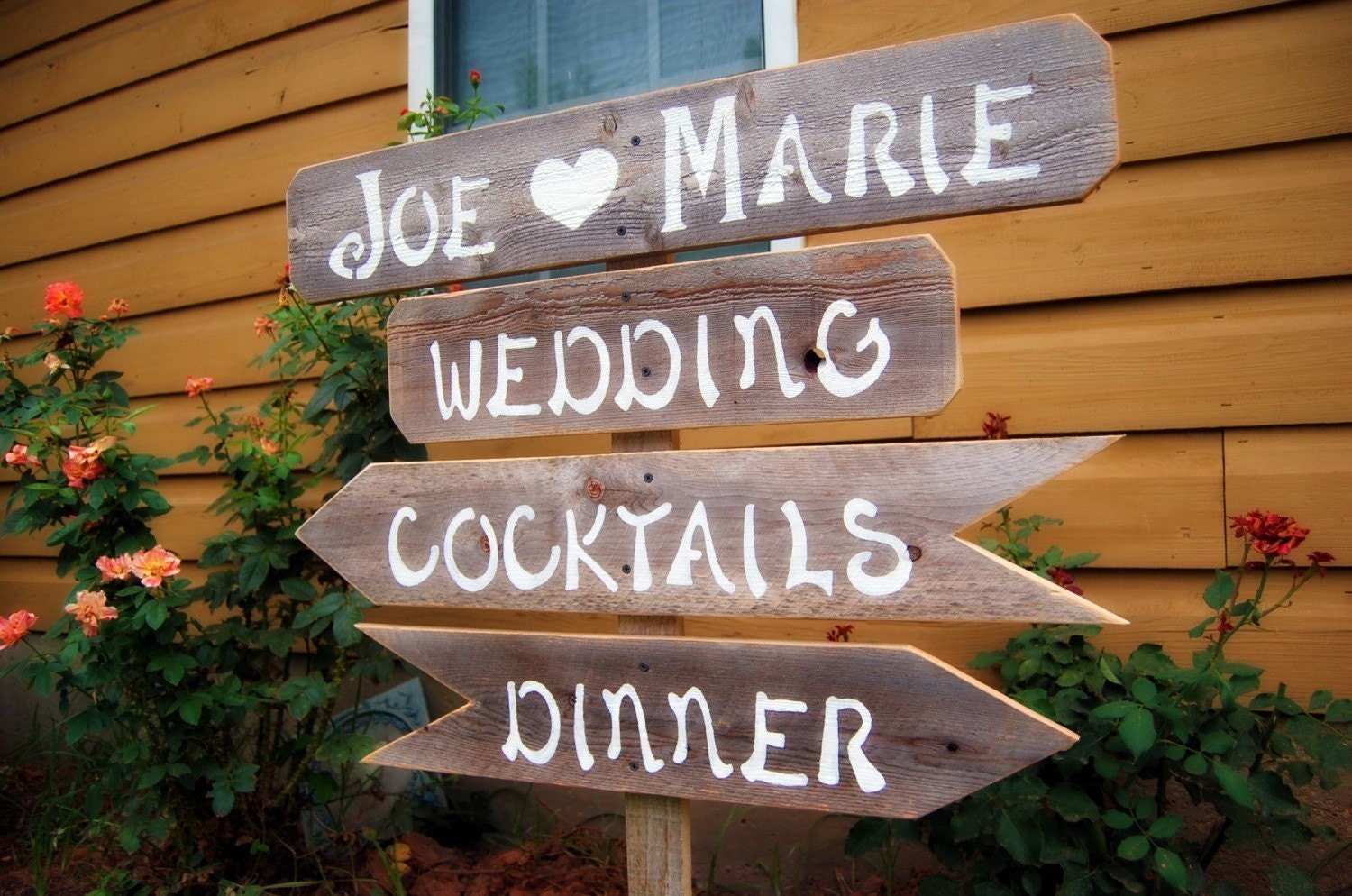 4 Wedding Signs With 4 ft Stake.Recycled Wood. Your Own Wording. Reception Parking Seating Ceremony Cocktails Bar Dinner Party