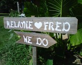 Wood Wedding Signs With Stake Reclaimed Wood Signs. His and Her names, Bride and Groom. Custom Wedding signs