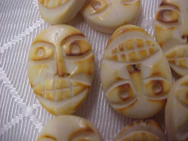 Carved Bone Face Beads Five pcs