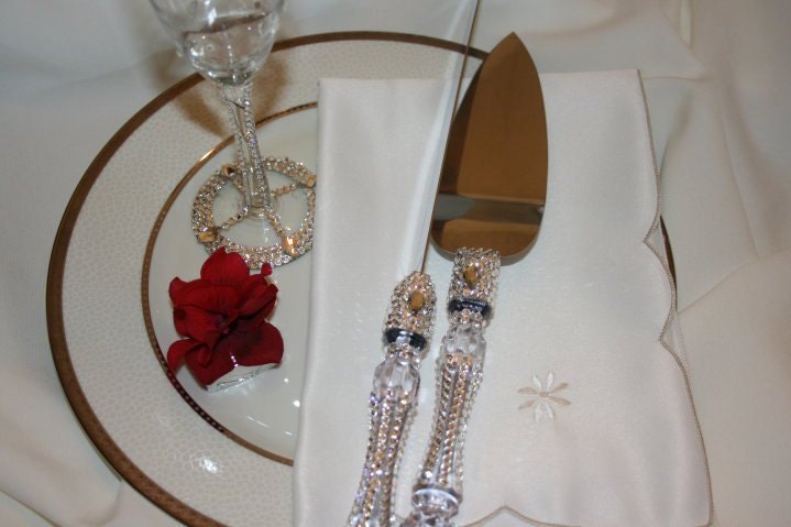 Swarovski Crystal Cake Knife and Server Set Crystal with Silver Finish