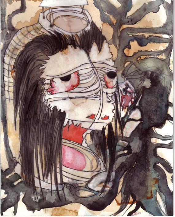 Asian art - ghost of oiwa-ebilz art print- original artwork- 5x7 inches