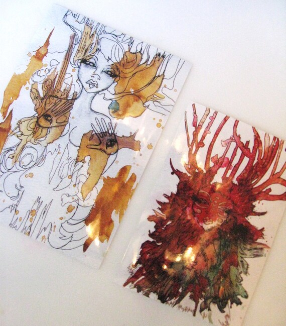 Gift set - yokai - supernatural or unaccountable phenomena series - art prints- 5 x 7 inches