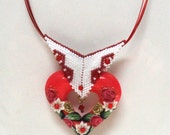 Red hollow heart pendant handmade of polymer clay with beaded bail  by artefyk - artefyk