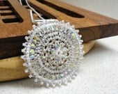 Bridal necklace handmade beadwork pendant white OOAK by artefyk