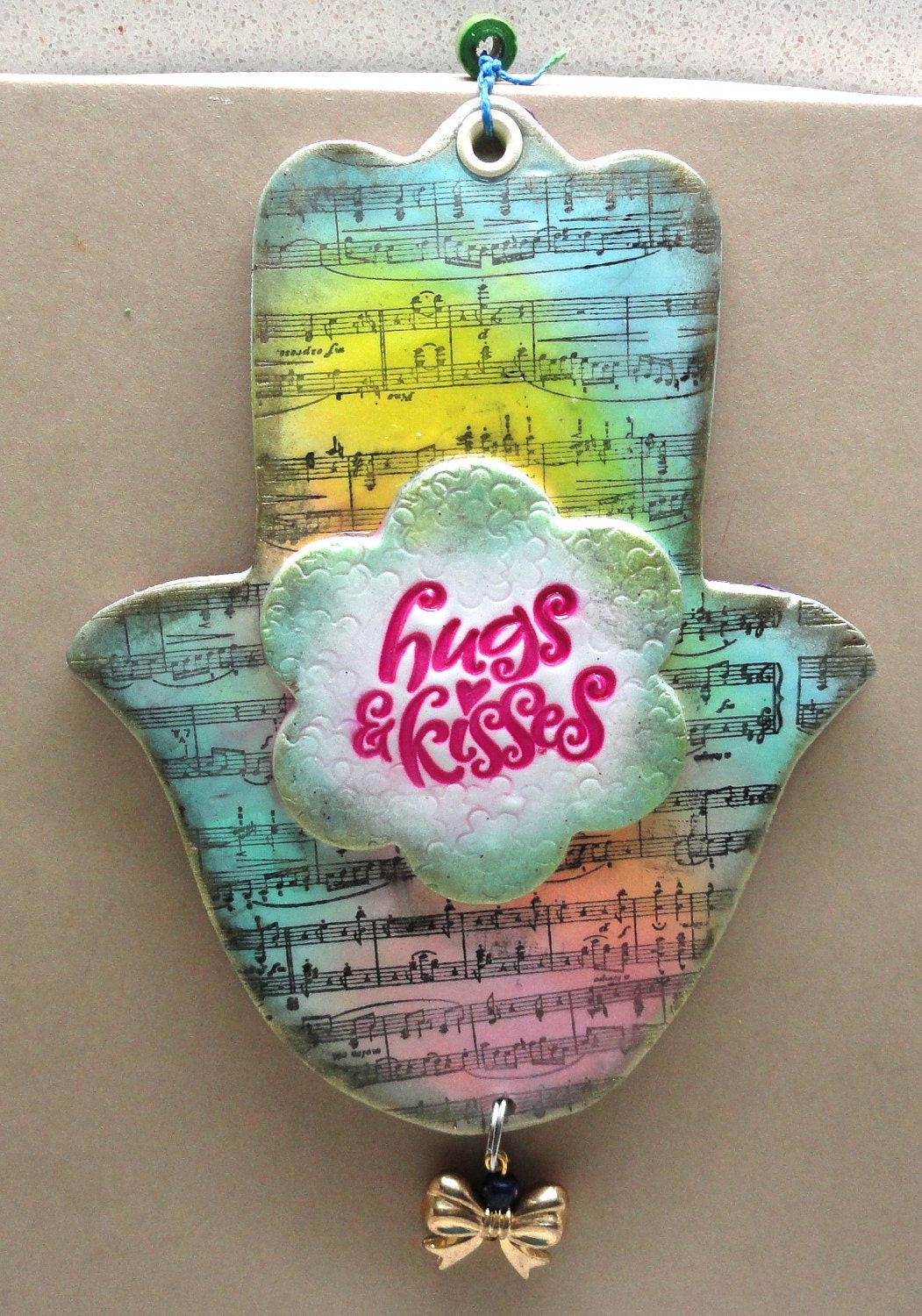 Housewares and decor Hugs and kisses music  Hamsa handmade of polymer clay home decor by Artefyk tagt team