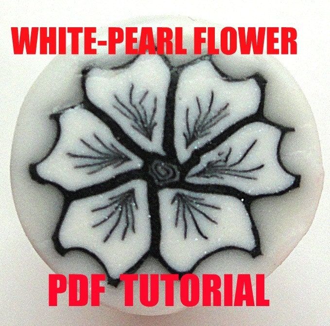 Polymer Clay PDF Tutorial white pearl black flower cane OOAK for personal use only