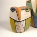 Owl, clay sculpture, yellow, Owl Person Dreaming Life and Love