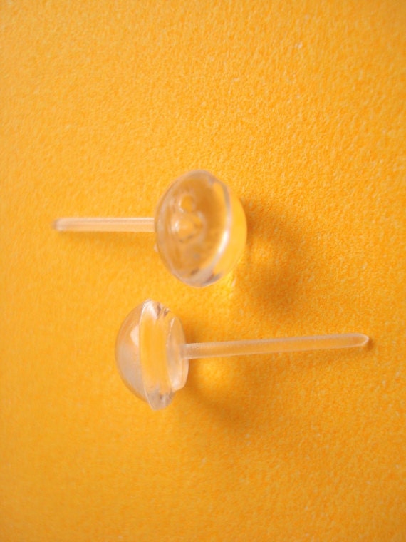 Stud Earrings Tiny Bubbles Clear Dew Drops Metal Free Posts Hypoallergenic for the Most Sensitive Ears - Two Types of Backings Included