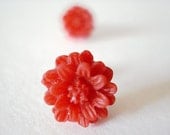Cherry Red Stud Earrings Flowers Metal Free Plastic Posts Hypoallergenic for Sensitive Ears