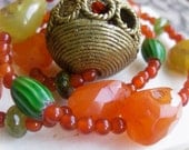 Tribal Brass Round with Carnelian, Calcite, Peridot