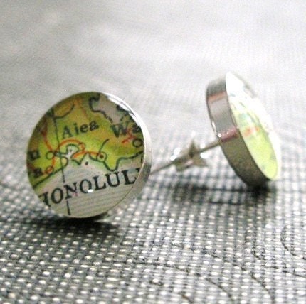 Sterling Silver Stud Earring, Stud Earings, Silver Stud Earrings, Sterling Silver Earring, Map Stud Earrings, will you be my bridesmaid