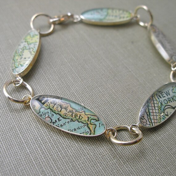 Antique 1800's World Map Charm Bracelet by DLK Designs
