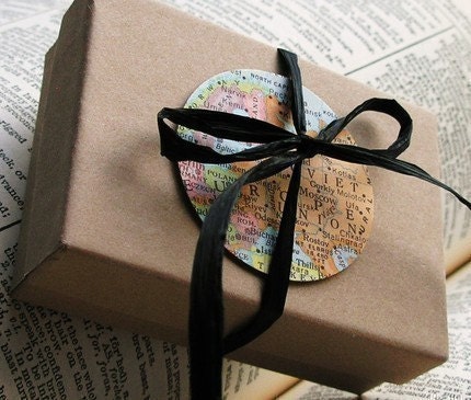 Vintage Map Sterling Silver Round Necklace.  You Select the Journey.
