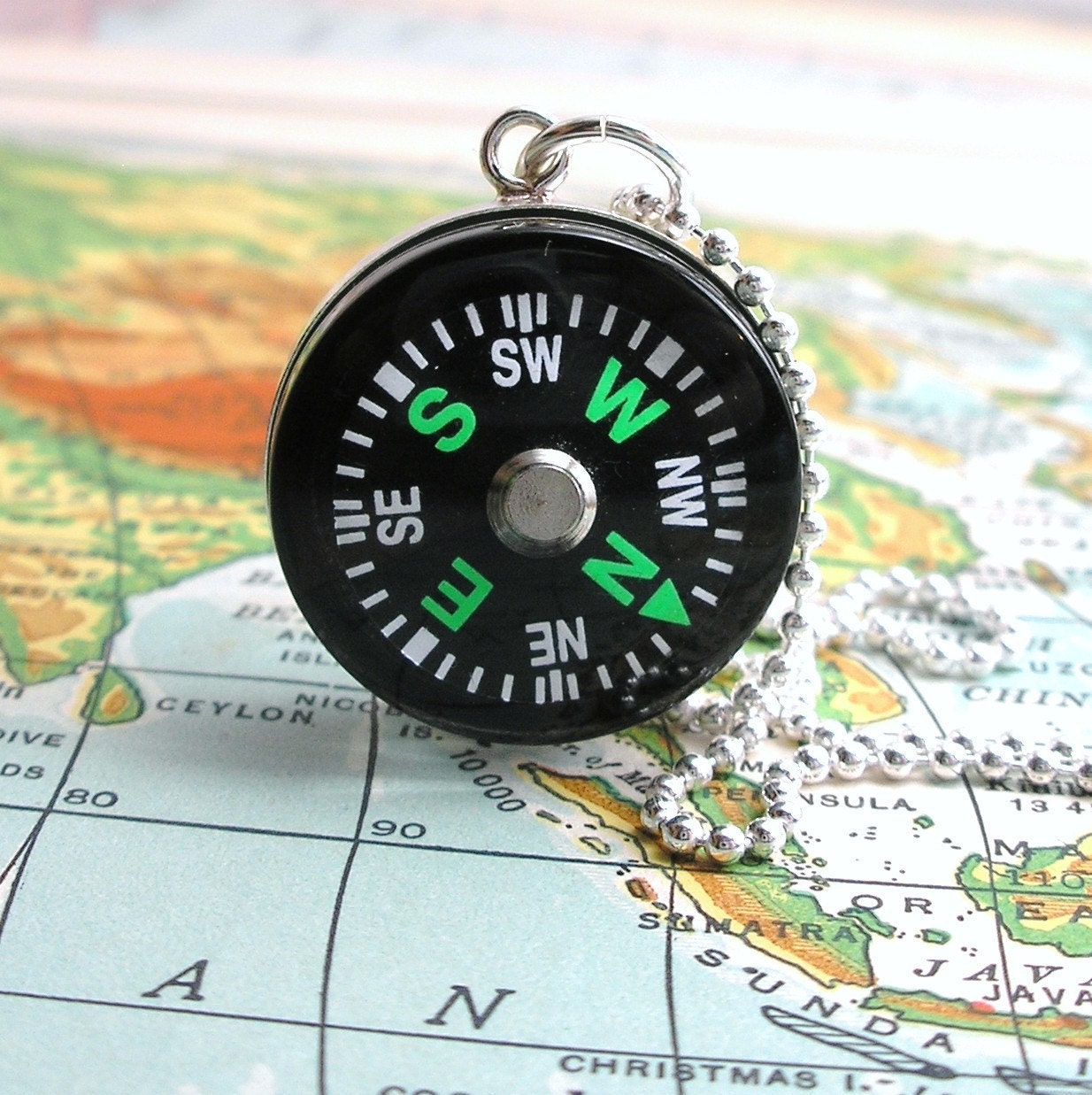 Compass Necklace, Compass Pendant, Sterling Silver