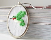 Hummingbird Necklace silk ribbon embroidery